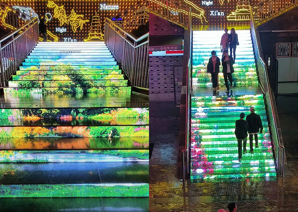Outdoor staircase LED display screen