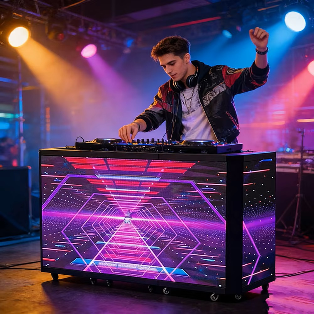 LED DJ BOOTH,Six Folding Tavolo Dj Table Facade Led Display Screen